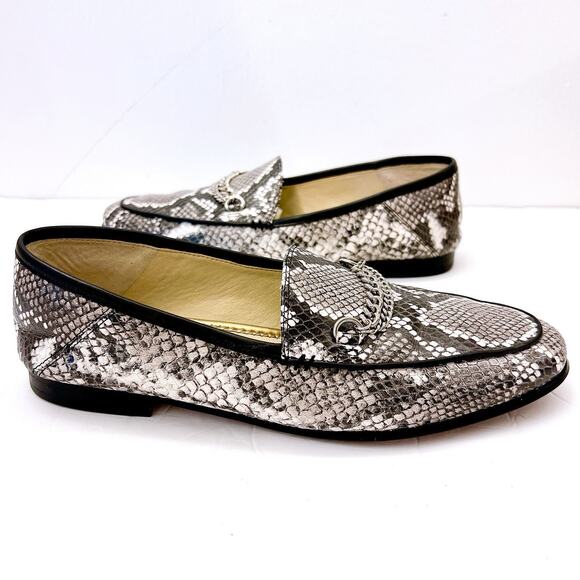❌SOLD❌ SAM EDELMAN Lorenzo SNAKE Print Loafers Women’s Size 8.5 Black Gray - Picture 3 of 8